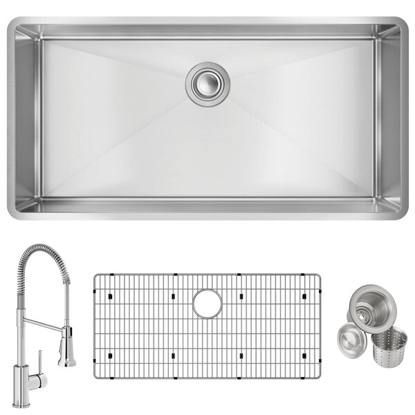 Elkay 18 Ga SS 36-1/2" x 18-1/2" x 9" Single Bwl Undermount Sink and Faucet Kit with Bottom Grid and Drain ECTRU35179TFCBC - main